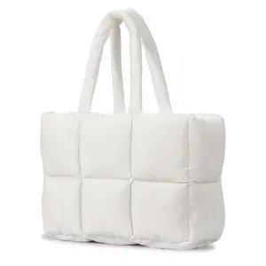Herald Puffer Tote Bag for Women, Large Quilted Puffy Handbag Lightweight Satchel Purse for Work Travel Gym Shop, Quilted Work Bags