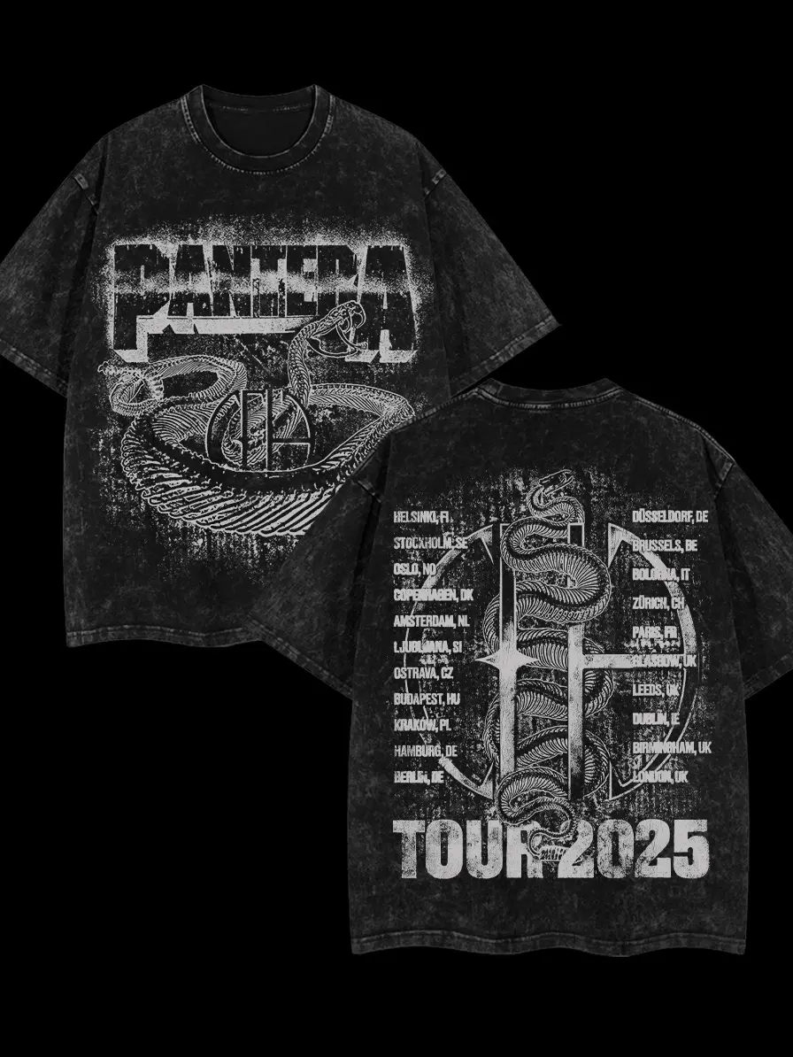 [$$$MANLIFE] Vintage Pantera 2025 European Tour Washed Rock Band Shirt – 90s Records-Inspired Heavy Cotton Tee, Aggressive Groove Metal Energy, Oversized Fit with Washed Texture, Pantera Merch Y2K Streetwear Essential & Heavy Merch Gift for True Rock Fans