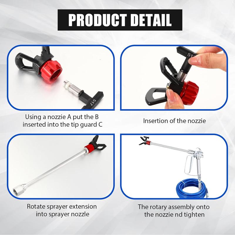 17 Pcs Airless Paint Sprayer Gun Set Including Spray Gun Hose 5 Types Nozzles 3 Sizes Extension Pole 5 Airless Spray Gun Mesh Filters Baffle Nozzle Holder (Multi Color,211, 313, 415, 517, 623)