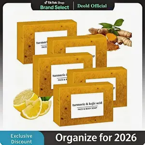 Deold 5PCS Turmeric & Kojic Acid Soap - Handmade Bathing Soap with Lemom,Turmeric and Kojic acid,Suitable for Body Wash,Body Care,Cleanser skincare