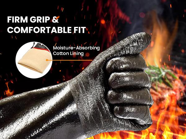 GEEKHOM 932°F Heat Resistant BBQ Grill Gloves: Oil Resistant Waterproof for Smoking Grilling Cooking Barbecue Deep Frying Turkey Rotisserie Handling Hot Greasy Meat Grilling Stocking Stuffers for Men