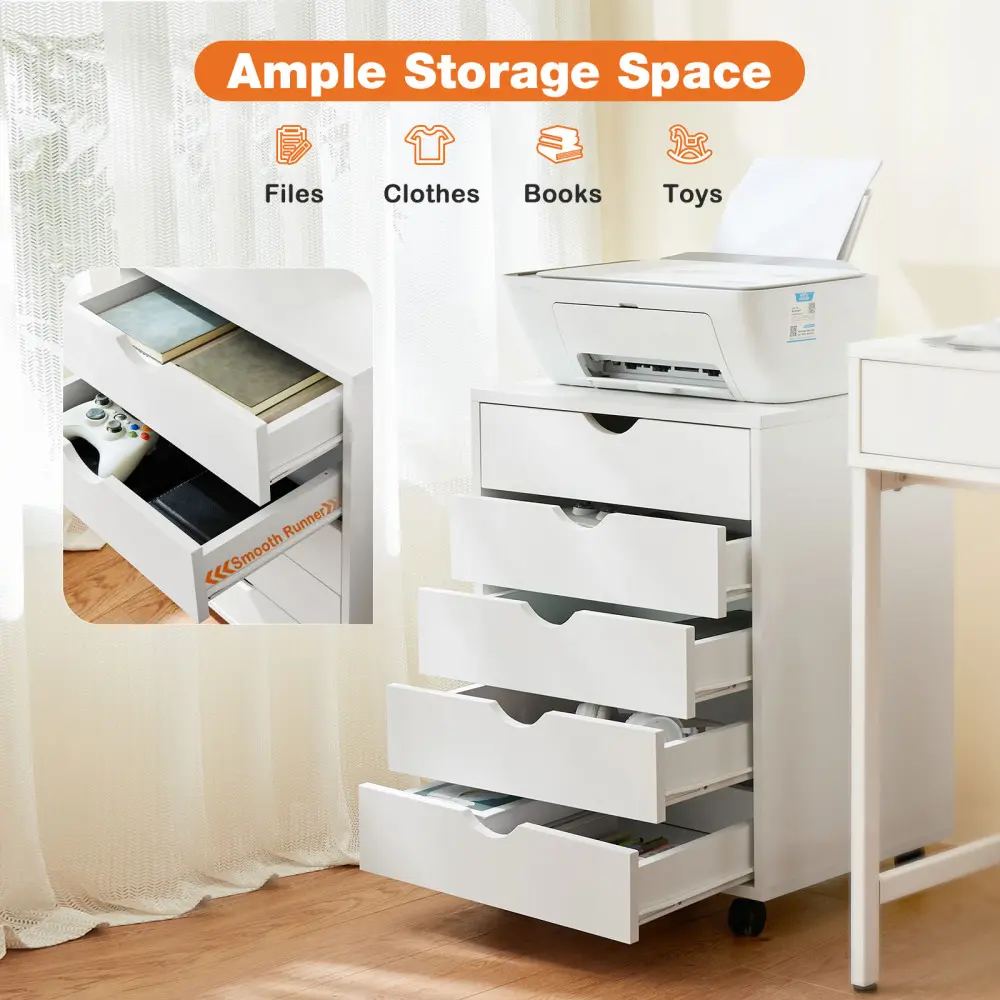 7 Drawer Chest - Storage Cabinets Dressers Wood Dresser Cabinet with Wheels Mobile Organizer Drawers for Office