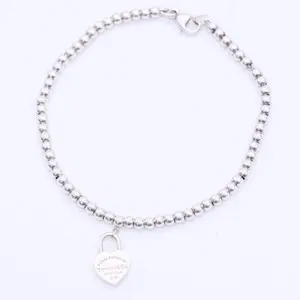 Pre-owned Return to Tiffany Heart Tag Bead Bracelet in Silver Twins LDJ3745
