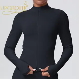 UPGROTH Seamless Stand-Up Collar Zip-Up Jacket Tight-Fitting Quick-Dry Breathable Yoga Wear for Outdoor Running & Fitness
