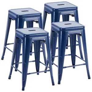 Bar Stools Set of 4 with X-Shaped Support, 24 Inch Metal Counter Height Stools, Backless Industrial Stackable Stools for Kitchen Outdoor Patio, 300 lbs Capacity