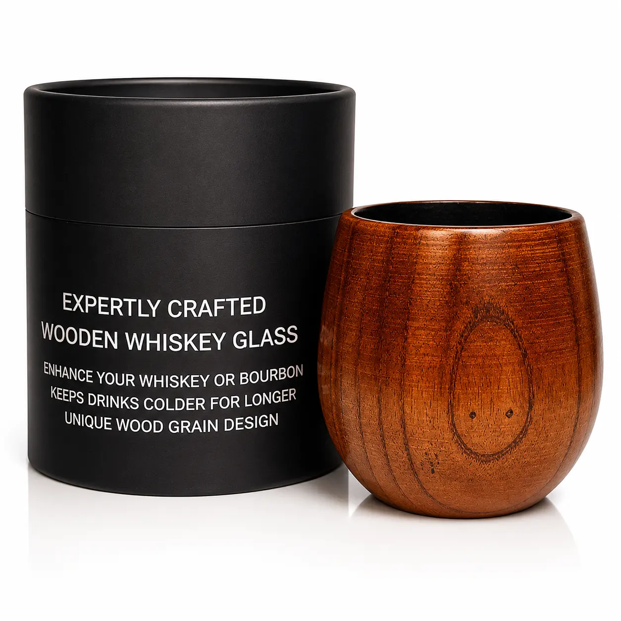 【FathersDayGift】Solid Wood Whiskey Glass & Gift Box Set | Keeps Bourbon Colder & Enhances Flavor | Unique Gift for Him Drinkware Drinkware Matte Matte