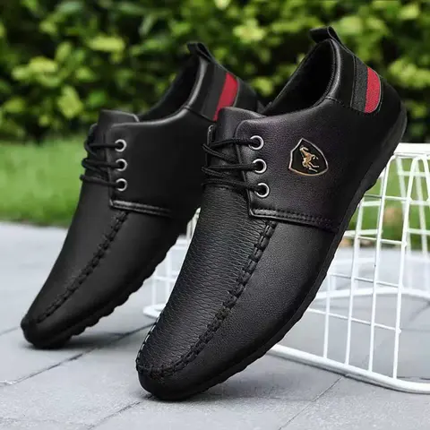 Men's Casual Plain Color Lace Up Loafers, PU Leather Shoes, Fashionable Comfortable Shoes for Daily Wear, Lightweight Breathable Shoes for All Seasons, Footwear