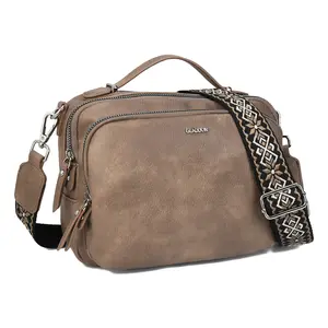 Women's Crossbody Handbag with Woven Strap & Top Handle Multiple Pockets for Daily Use Elegant Functional Soft Material & Woven Strap Design