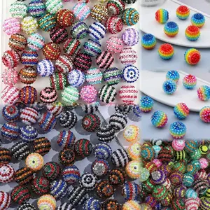 Serena--P35--20mm Mix Styles Bling Striped Beads 2  pcs per bag