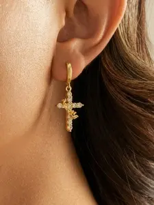 Luxury Elegant Cross Crown Hoop Earrings, Rotatable Copper Zircon Crown Earrings, Perfect for Daily Wear, Events, Parties, Ideal Gift, Studded Cross Earrings, Statement Hoops Earrings