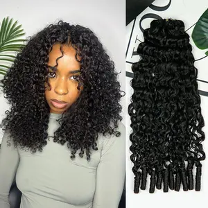Ssawhair Curly Crochet Human Hair Knotless Pre-Separated Water Curly Human Hair With String Pre-Looped Reusable Feather Crochet Hair Extensions For Braiding