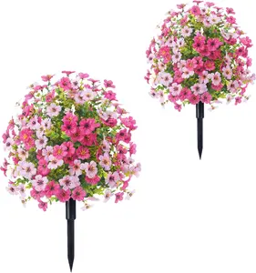 2PCS   Outdoor, Rose Topiary Ball Bush for Outdoor with Ground Spike,UV Resistant Faux Greenery Shrubs,Fake Boxwood  Fall Flowers  for Decoration Matt Murdock Bloody Knuckles Poster decor artificial plants easter front door bundle fake flower pink shop