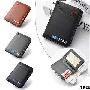 Fashion Minimalist Car Badge Wallet, Leather Mini Credit Card Case, Portable Small Wallet for Ford Models, Car Accessories
