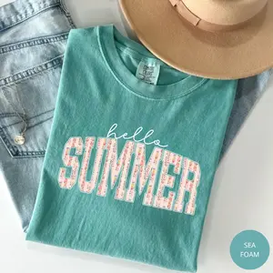 Comfort Colors Floral Hello Summer T-Shirt, Summer Holiday Gift, Summer Vibe Tee, Women Top, For Woman