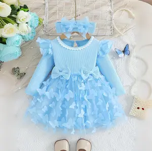 Butterfly Princess Baby Dress Set | Adorable Blue Outfit for 3M–2Y | 3D Tulle Skirt + Matching Headband | Perfect for Birthday Photos, Parties & Everyday Cute Moments