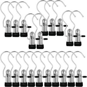 Portable Laundry Hook, 20pcs Multipurpose No-slip Metal Shoes Hanger, Single Coat Hanger, Hat Storage Hanger Clip for Home & Travel, Carry Purse Hook