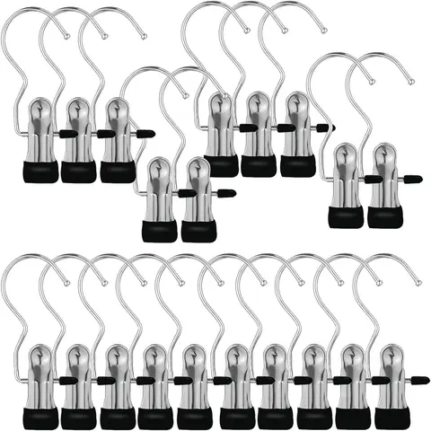 20-Pack Clip Hangers, Clothes Hangers with Clips, Stainless Steel Pants Hangers with Rotating Hook, Non-Slip Clips for Pants, Skirts, Scarves & Accessories, Heavy Duty Hangers