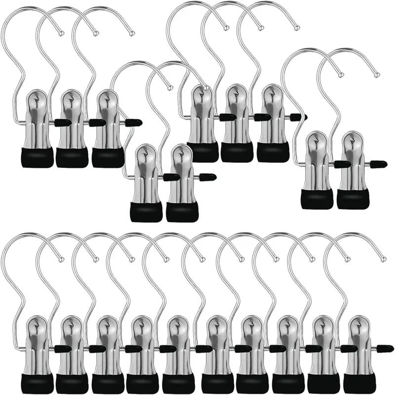 20-Pack Clip Hangers, Clothes Hangers with Clips, Stainless Steel Pants Hangers with Rotating Hook, Non-Slip Clips for Pants, Skirts, Scarves & Accessories, Heavy Duty Hangers