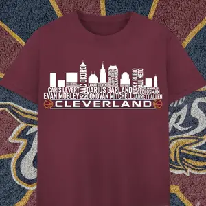 Cleveland Cavaliers Basketball Team 2023 Player Roster Cleveland City Skyline shirt Cotton Fabric Man Menswear T-Shirt Top
