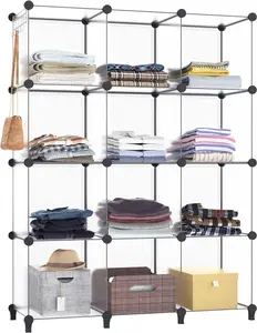Portable Closet Organizer for Kids, 12-cube Clothing Storage Shelves for Bedroom, Bathroom, or Office - Transparent