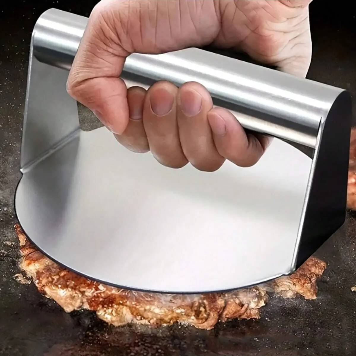 1 stainless steel hamburger meat press, a non-stick hamburger patch-making tool, suitable for steaks and mini burgers, Ergonomic handle and flat design ensure even meat pressing, for barbecue kitchens, Cooking Kitchen gadget, Kitchenware