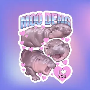 Cute Moo Deng Hippo Sticker, Adorable Thai Baby Hippo, Perfect Animal Lover Gift, Fun Hippo Stickers for Scrapbooking & Crafts