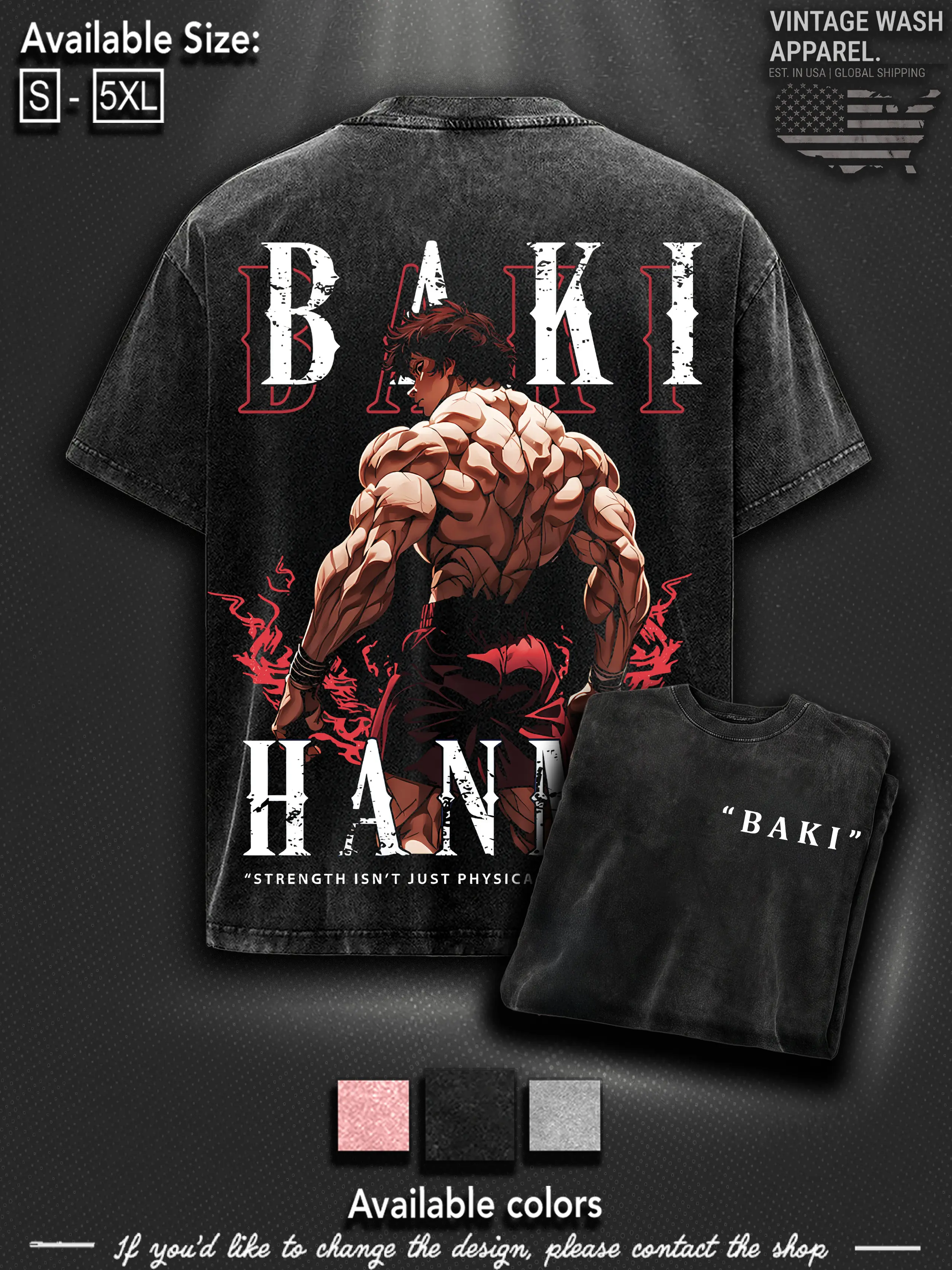 BAKI HANMA Classic Men's T-shirt Tanktop Short Sleeve Printed T-shirt Streetwear Fabric Anime Boxing Menswear Seamless Gift Fans