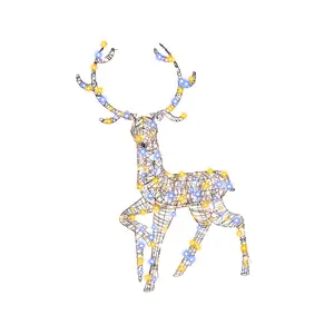 COSTWAY - 4.6 Feet Pre-Lit Christmas Reindeer with 170 Cold and Warm LED Lights