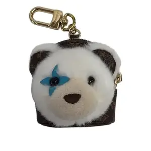Pre-owned Louis Vuitton Canvas Small Leather Goods White Monogram Bear Bag Charm IB26040225