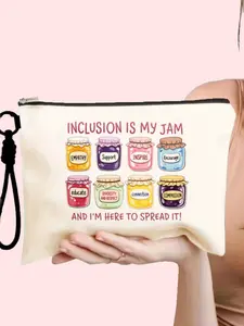 Cosmetic Travel Bag Set, Canvas Makeup Pouch with Detachable Wrist Strap, Large Capacity, Ideal Gift for Educators and Cultural Supporters