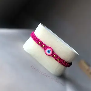 Daisys authentic charms Polymer Clay Evil Eye Bracelet with Pink Cord and Gold Accents by Daisys authentic charms