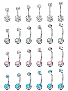 14Gauge Belly Button Rings, G23 Titanium Alloy Cubic Zirconia Navel Barbell Rings Body Piercing Jewelry 6/8/10/12/14/16mm