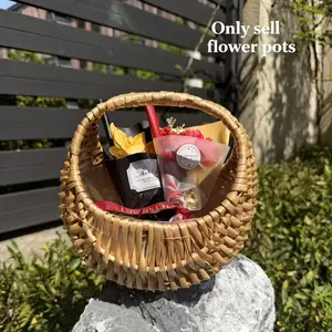 Handmade Woven Rattan Basket with Handle, Durable Plastic Lining, Ideal for Wedding Flower Girl, Picnic, Camping, Photography Props