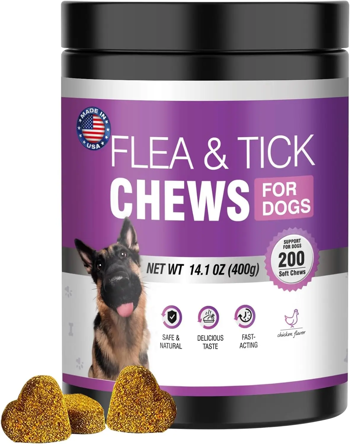Dog Flea and Tick Treatment Chewable 200 Treatment Chews Natural Soft Chew Fleas Ticks