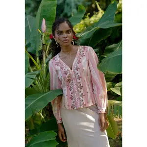 Striped cotton blouse with embroidery season outfit