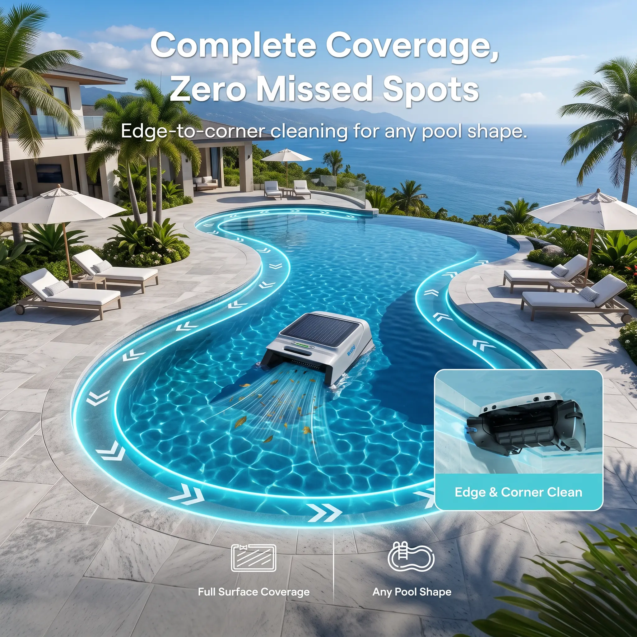 Solar Pool Skimmer with APP Control Automatic Robotic Pool Cleaner for Summer Swimming Pool Above Ground Inground Leaf Debris Remover