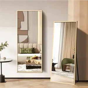 57"×20" Floor Length Mirror, Full Body Standing Mirror, Shatter-Resistant Glass & Slim Alloy Frame, Freestanding/Leaning/Wall Mount for Bedroom, Living Room & Entryway, Gold