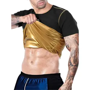 Men's Sauna Compression Vest | Advanced Heat Trapping Polymer Shirt | Athletic Body Shaper Workout Top for Gym & Fitness Training (Black & Gold)