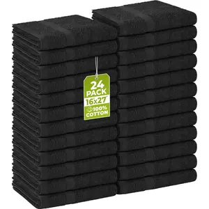 Salon Towel, Pack of 24, Not Bleach Proof, 16 by 27 Inches, Highly Absorbent Cotton Towels for Hand, Gym, Beauty, Spa, and Home Hair Care, Black
