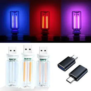 Car USB Night Light 3-Pack with Free Adapter,Touch Dimmable LED Filament Lamp Portable Lighting,Plug and Play, Car led lights interior Mini Bulb,for Car Bedroom,No Pole dimming,Car USB Night Light for Truck Drivers - Halloween Gift