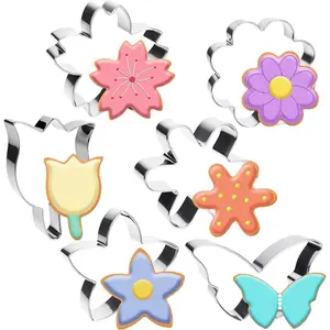 6 count Flower Stainless Steel Cookie  Set, Butterfly Cherry Blossom  Daisy  Shaped Cookie Cutters, Baking Tools for Homemaking Desserts (Flower and Butterfly)