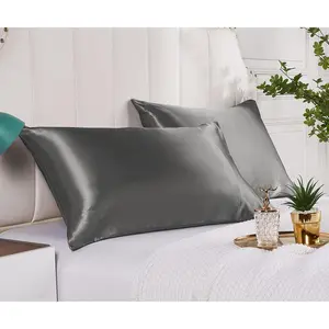 Satin Silk Pillowcases for Hair and Skin 2 Pack Queen Size Pillow Cases Wrinkle Resistant Ultra Soft Pillow Covers with Envelope Closure(Dark Grey, 20"X30")