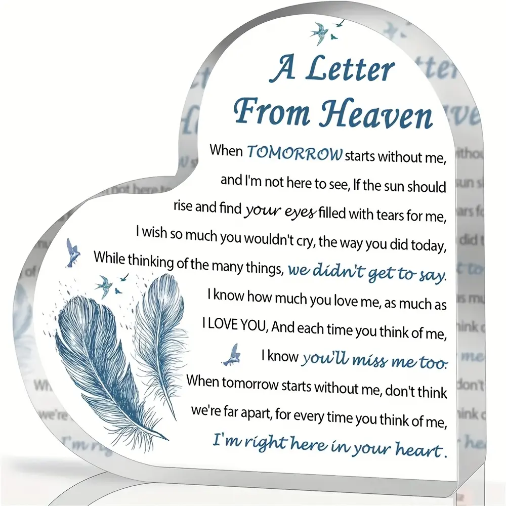 Heart-Shaped Lightweight Commemorative Acrylic Plaque - Durable Long-Lasting "A Letter From Heaven" Memorial Sign with Inspirational Quote, Full Poem Print, Sympathy Gift for Grieving Loved Ones (Home Decor), Heart Shape