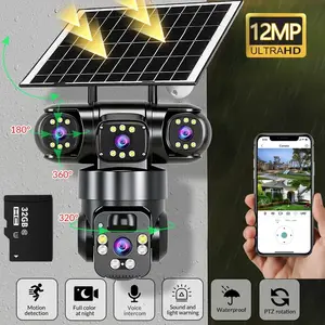12MP Solar Security Camera - Bullet & PTZ Dual Lens, 360° View, Outdoor WiFi Surveillance with Color Night Vision，Auto Tracking, 2-Way Audio, No Monthly Fee，IP66 Waterproof, 24/7 Remote View 1080p camara