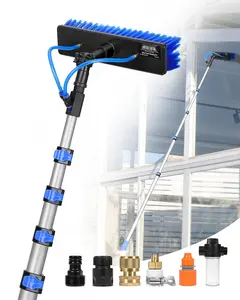 Water Fed Pole Kit 30Ft Telescoping Pole System For Solar Panel Cleaning, 180° Rotatable Brush Head, High Flow Water Feed, Durable Aluminum Construction, Safe For Rooftop PV Panel Cleaning And Maintenance
