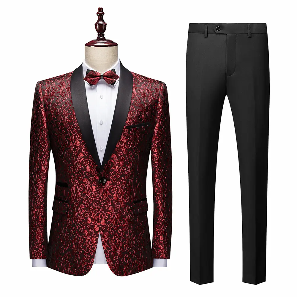 Jacquard wine red(tops+pants+bow tie)