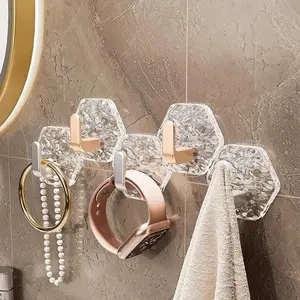 Elegant Clear Water Ripple Hooks - No Damage Wall Mounted Hooks, Gold Finish for Aesthetic Home Decor & Organization