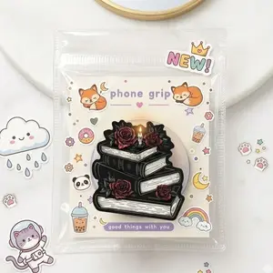 Gothic Book Stack Phone Grip, Dark Aesthetic Magnetic Holder, Cute Pop Grip for Teens & Book Lovers
