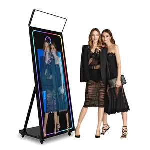 65in Portable Magic Mirror Photo Booth,43in Touch Screen Mirror Photo Booth with Square Light and RGB Light,Selfie Photo Booth with Flight Case (Black, 65 inch(43''Screen))