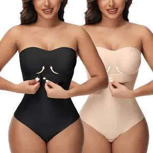 1/2 Pack Strapless Shapewear Bodysuits for Women Tummy Control Shapewear Thong Bodysuit with Built in Bra Seamless Sculpting Fajas Body Shaper with Removable Straps, Regular Size, Plus Size, Womenswear Underwear